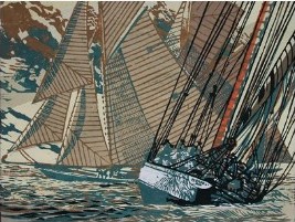 Marine painting of a sailing ship and steam vessel — temporary exhibition artwork